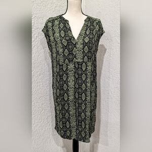 ANTHROPOLOGIE Size XS Green & Black Snake Print Rachel Tunic Dress w/Pockets